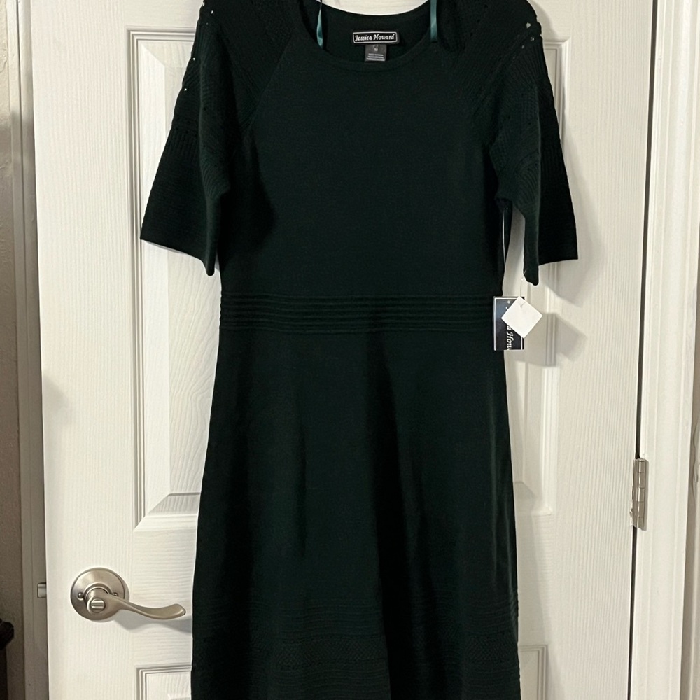 Jessica Howard Green A-Line Dress 3/4 Sleeve Crew Neck
